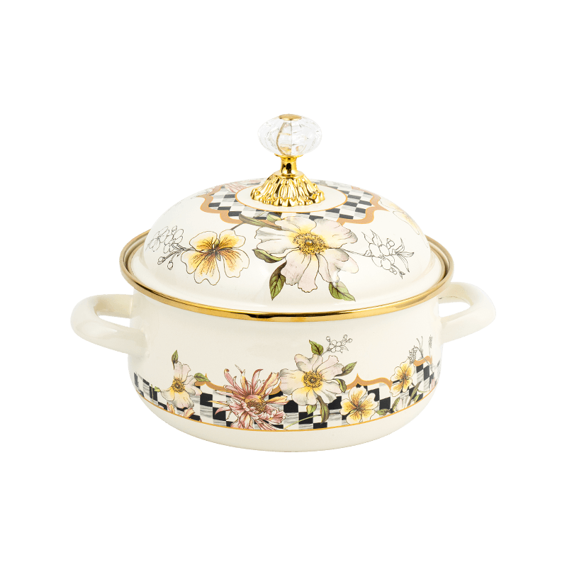 807D dubbelhandtag emalj Persimmon-formad potten