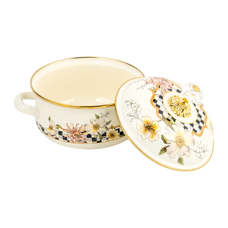 807D dubbelhandtag emalj Persimmon-formad potten